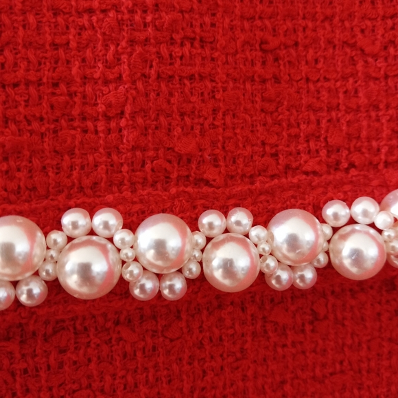 Tuckernuck Red Tweed Jackie Dress Pearl Embellishment L - Picture 7 of 16